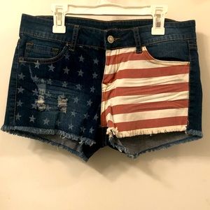 American flag distressed denim shorts